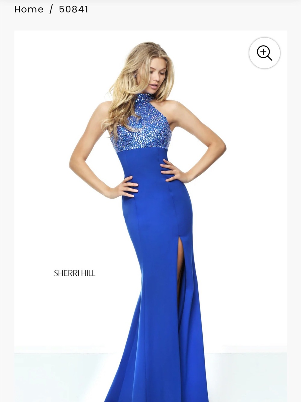 Sherri Hill Cobalt Blue Halter Sequin Bodice Prom Gown